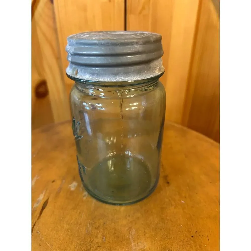 Vintage Ball Perfect Quart Mason Jar Aqua Blue Zinc Porcelain Screw Lid (5010)